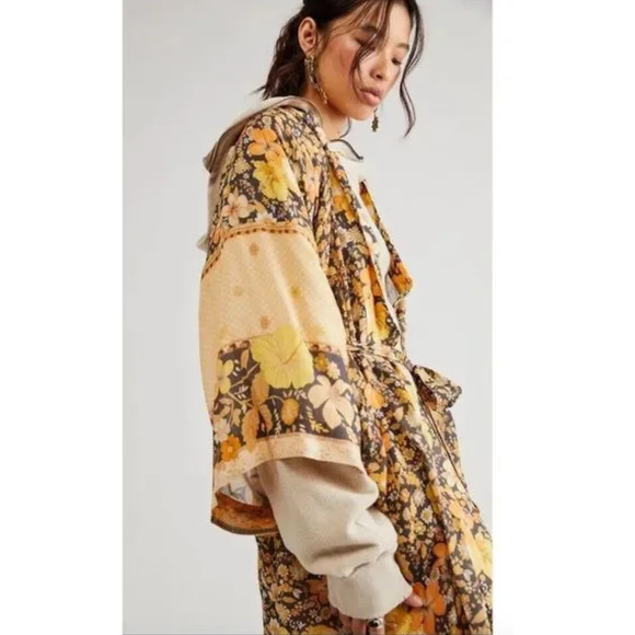 Free People X Spell Hibiscus Lane Maxi Kimono S/M - Picture 2 of 5
